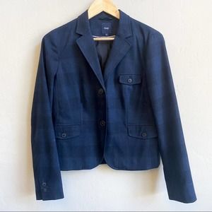 Gap Navy Blue Wool Plaid Check Blazer Jacket